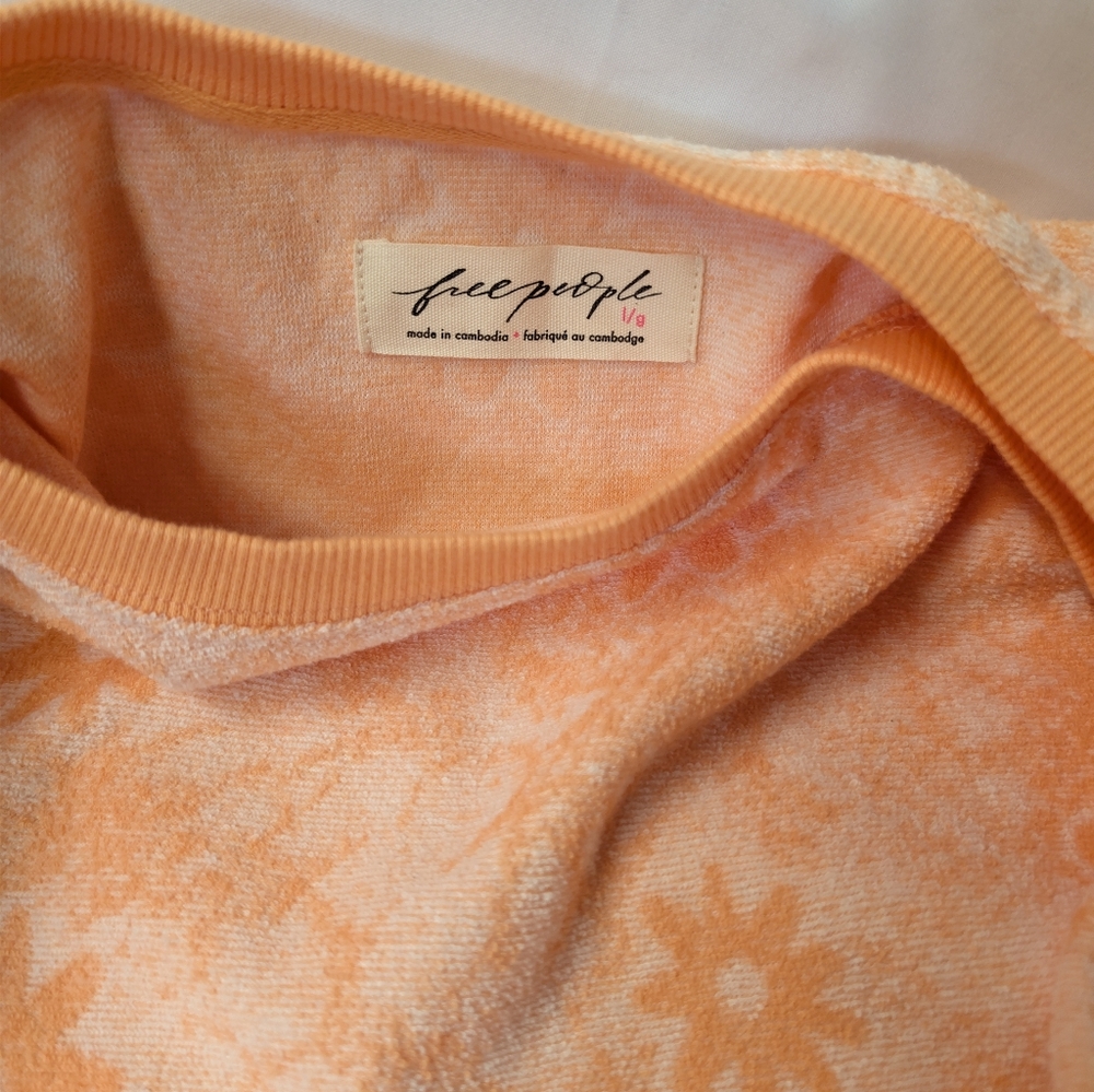 Free People Steal My Sunshine Pullover Terry Cloth Blend Orange White Large NWT - Picture 8 of 13
